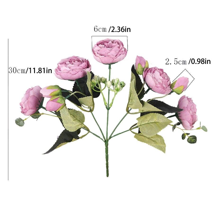 Artificial Peony Vintage Silk Flowers 30cm Rose Pink Silk Bouquet 5 Big Heads 4 Small Bud Bride Wedding Home Decoration Fake Flowers Vintage Artificial Peony Silk Flowers Bouquet for Decoration