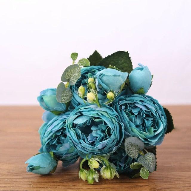 Artificial Peony Vintage Silk Flowers 30cm Rose Pink Silk Bouquet 5 Big Heads 4 Small Bud Bride Wedding Home Decoration Fake Flowers Vintage Artificial Peony Silk Flowers Bouquet for Decoration