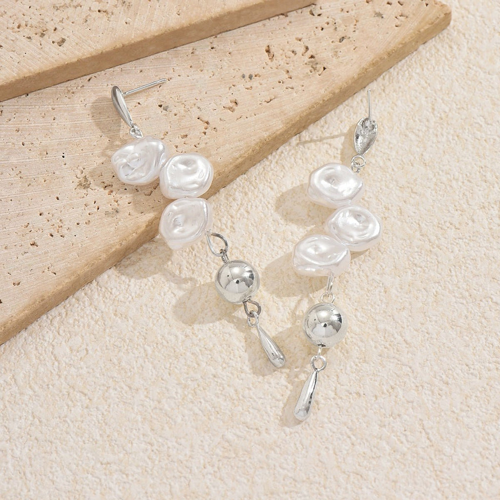 Artistic Asymmetric Pearl Drop Earrings (MAC325)