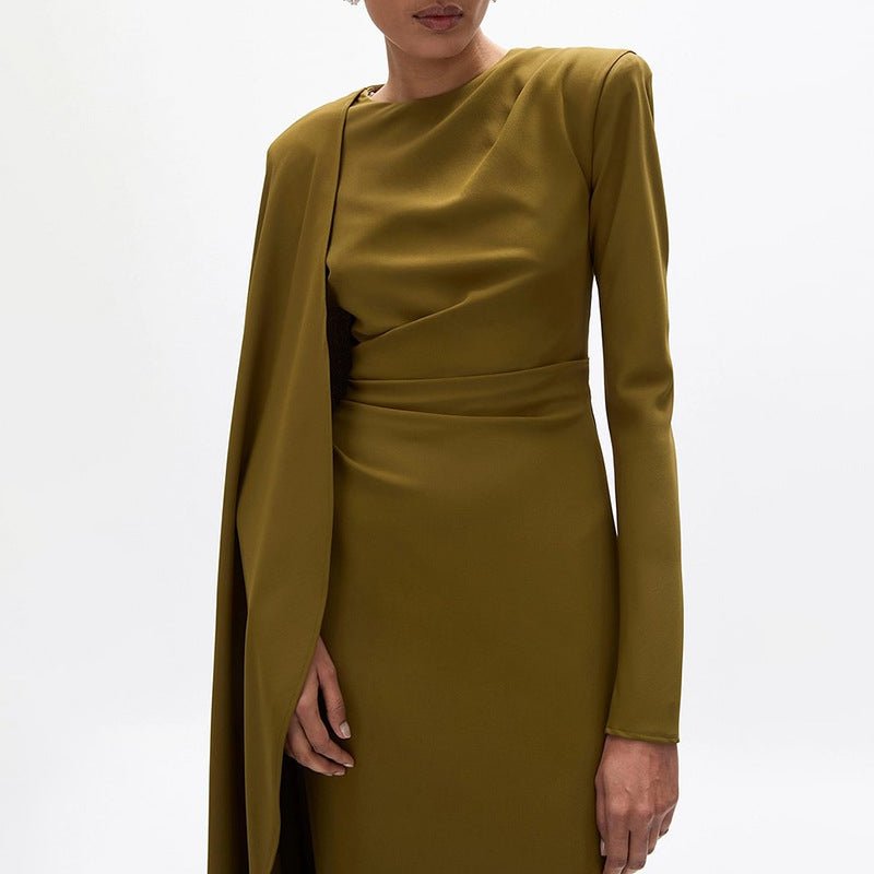 Asymmetric Cape Gown with Back Slit(MS216)