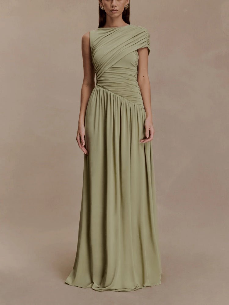 Asymmetric Draped Maxi Dress(MS352)