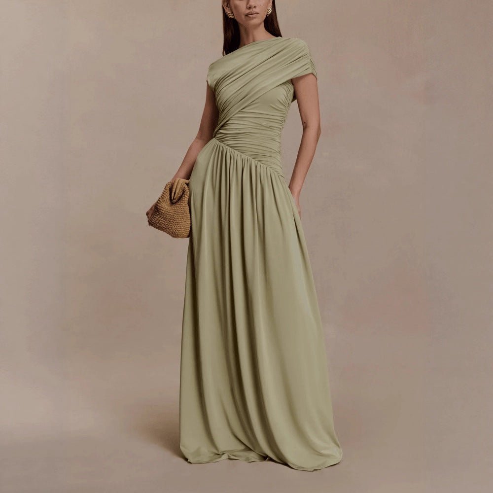 Asymmetric Draped Maxi Dress(MS352)
