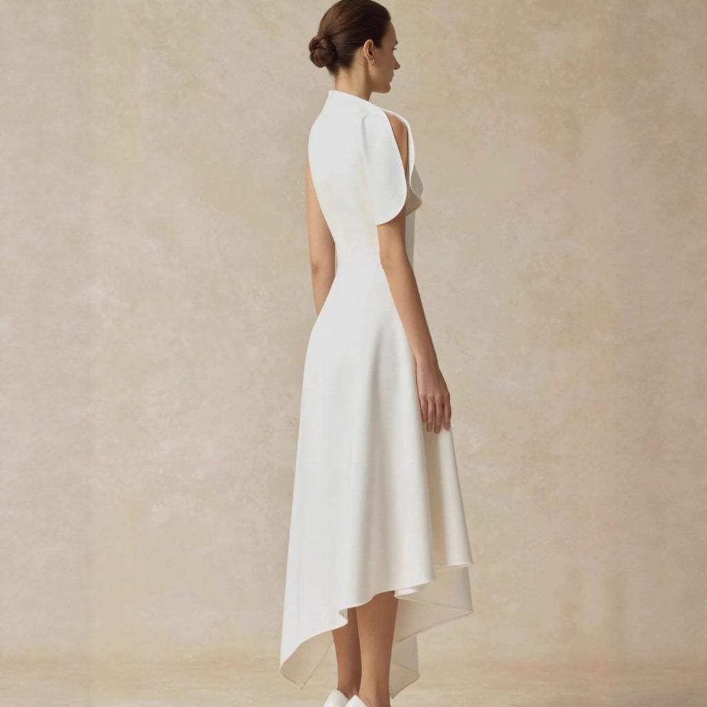 Asymmetric Draped Shoulder Hi-Lo Formal Dress(MS416)