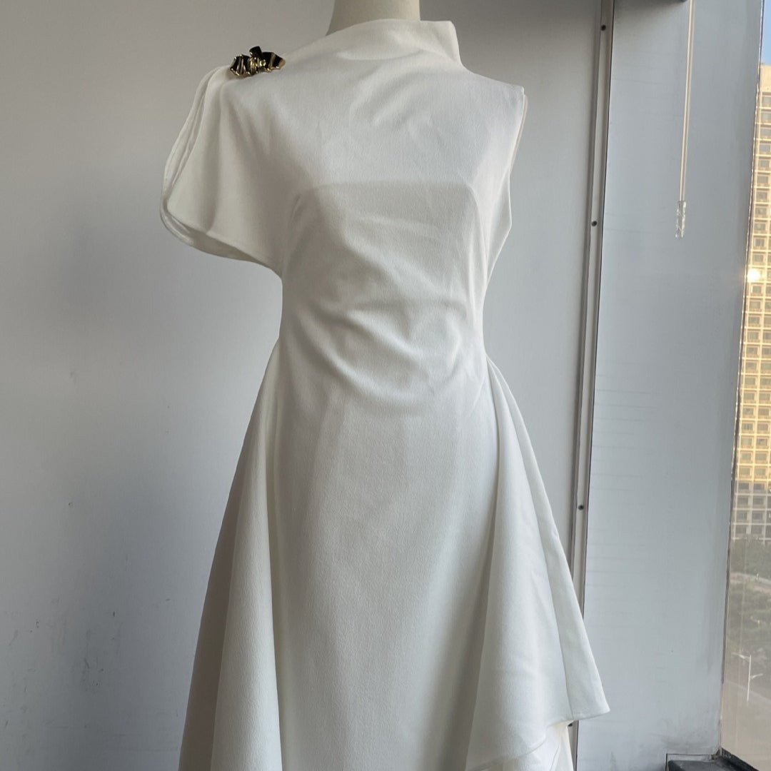 Asymmetric Draped Shoulder Hi-Lo Formal Dress(MS416)