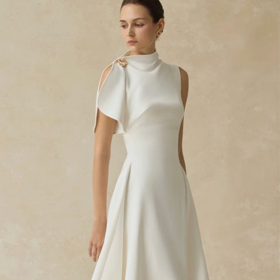 Asymmetric Draped Shoulder Hi-Lo Formal Dress(MS416)