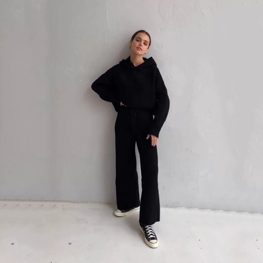Athletic Hoodie & Pants Set | Wide Sleeve Sweatshirt with Pockets & Drawstring Pants(MS141)
