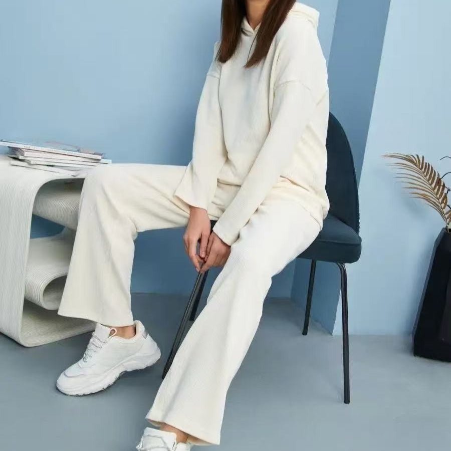 Athletic Hoodie & Pants Set | Wide Sleeve Sweatshirt with Pockets & Drawstring Pants(MS141)