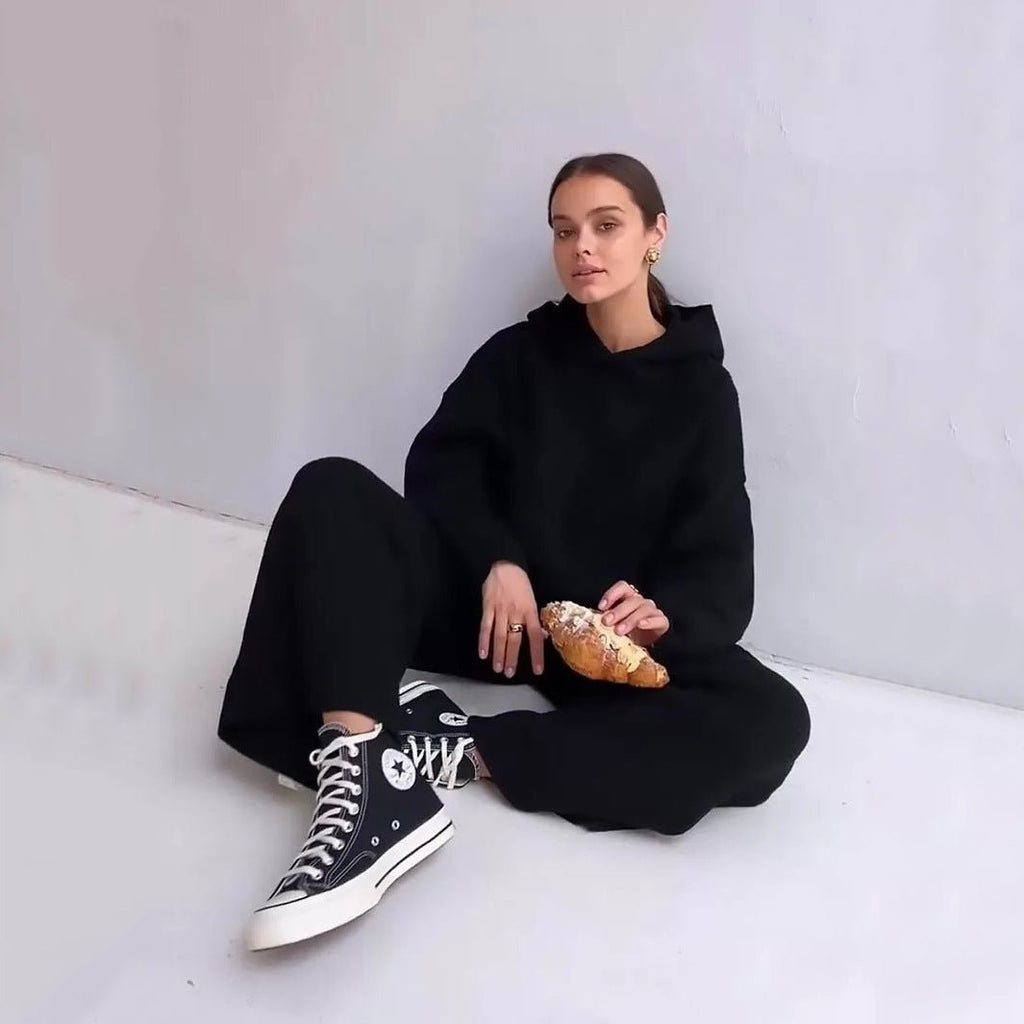 Athletic Hoodie & Pants Set | Wide Sleeve Sweatshirt with Pockets & Drawstring Pants(MS141)