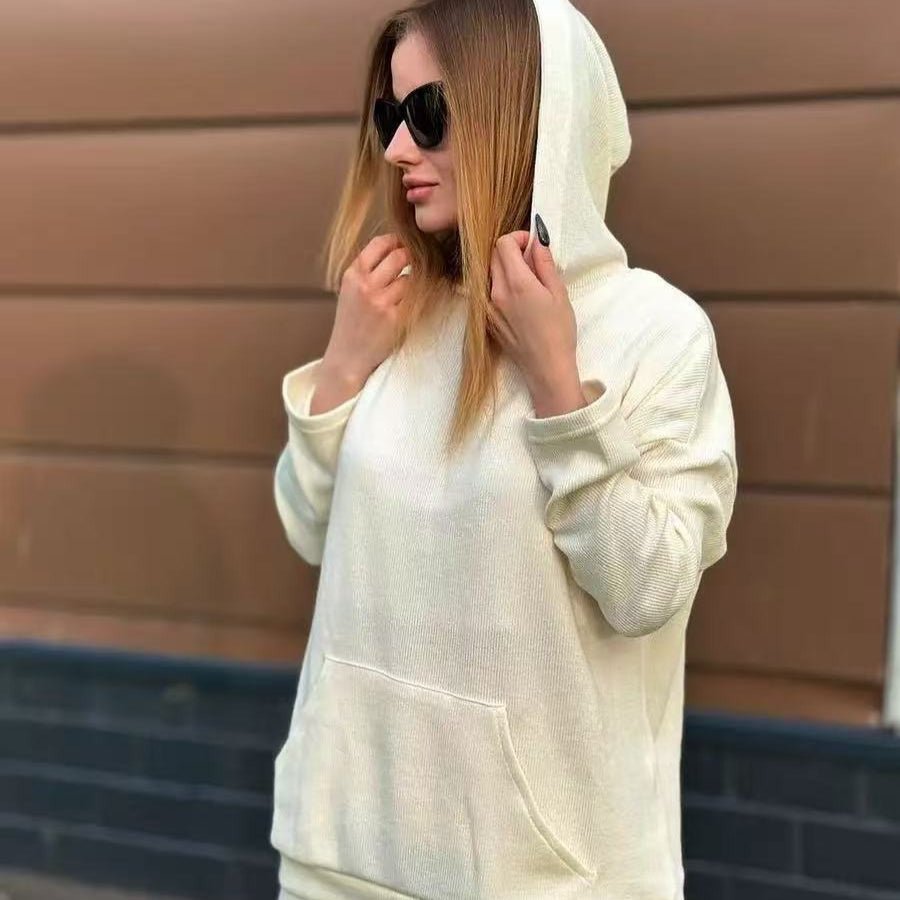 Athletic Hoodie & Pants Set | Wide Sleeve Sweatshirt with Pockets & Drawstring Pants(MS141)