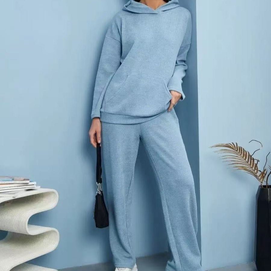 Athletic Hoodie & Pants Set | Wide Sleeve Sweatshirt with Pockets & Drawstring Pants(MS141)