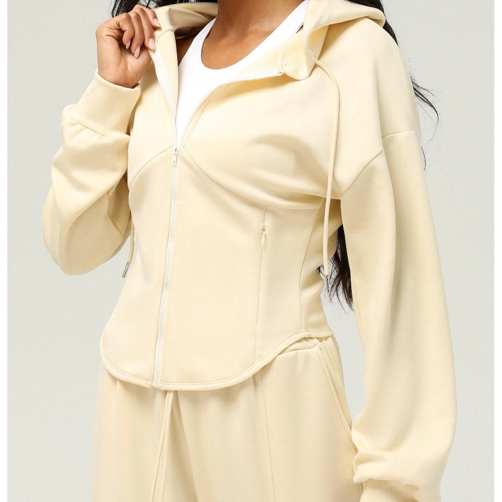 Athletic Zip-Up Hoodie Jacket | Cinched Waist Yoga Top with Pockets(MS169)