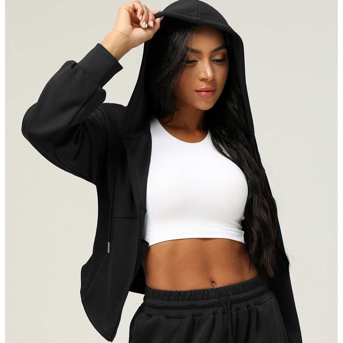 Athletic Zip-Up Hoodie Jacket | Cinched Waist Yoga Top with Pockets(MS169)