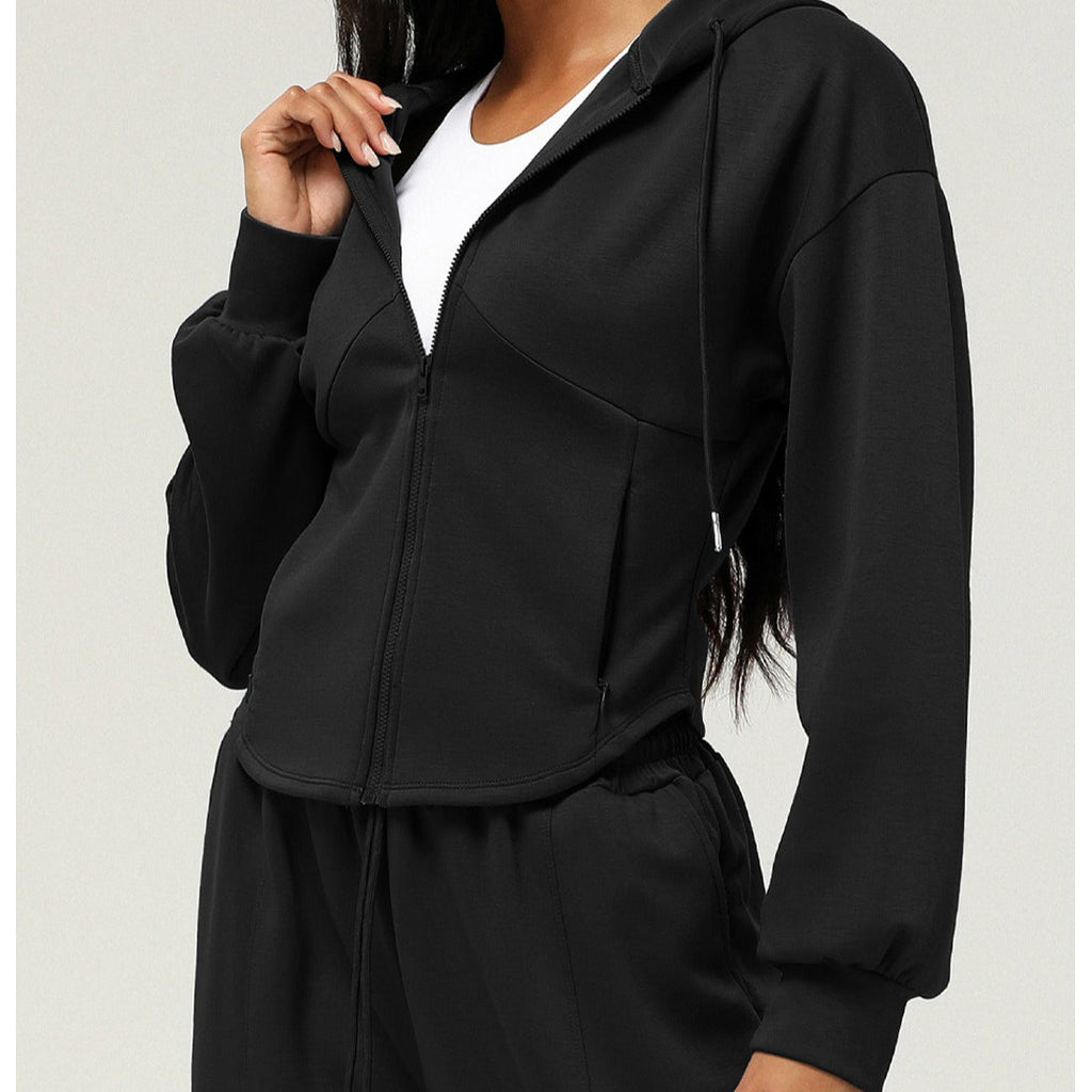 Athletic Zip-Up Hoodie Jacket | Cinched Waist Yoga Top with Pockets(MS169)
