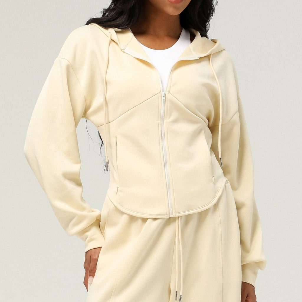 Athletic Zip-Up Hoodie Jacket | Cinched Waist Yoga Top with Pockets(MS169)