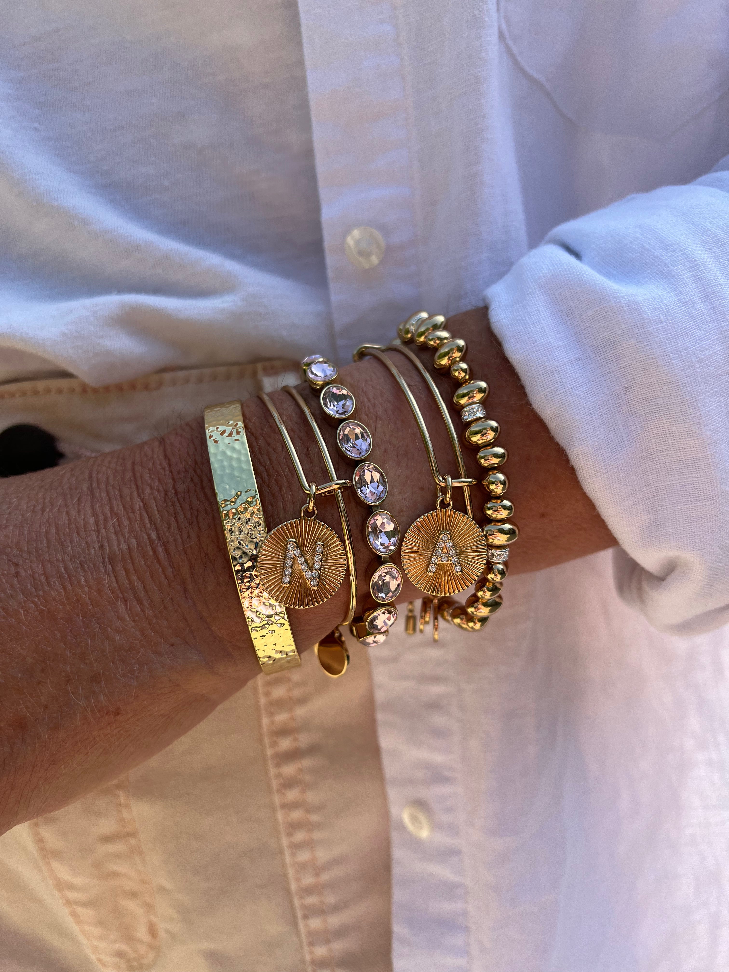 Initial N Pave Starburst Texture Bangle