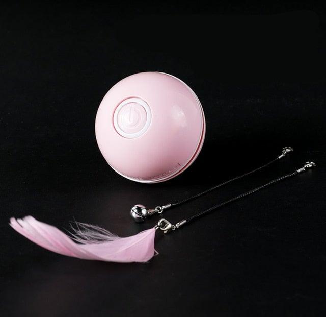 Automatic Smart Cat Toys Ball Interactive Catnip USB Rechargeable Self Rotating Colorful Led Feather Bells Toys for Cats Kitten Build-in Spinning Led Light Stimulate Hunting Instinct