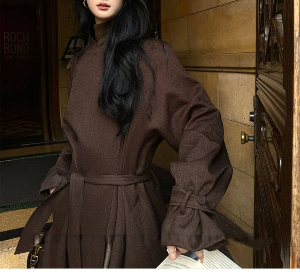 Autumn Long Coat with Wide Lapel | Belted Maxi Jacket(MS145)