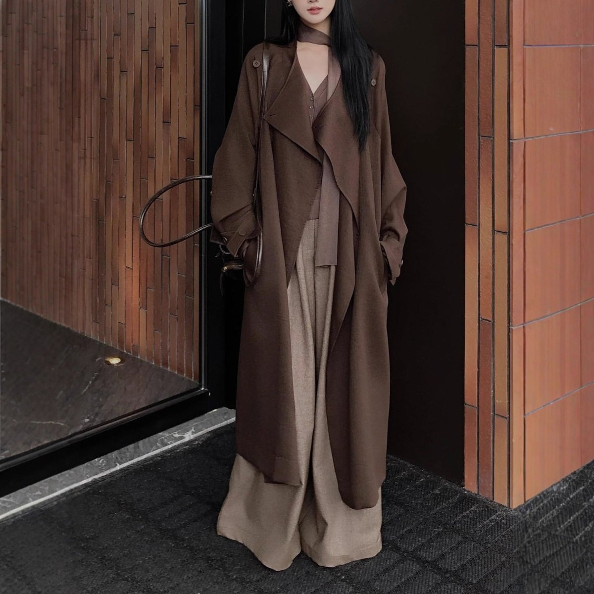 Autumn Long Coat with Wide Lapel | Belted Maxi Jacket(MS145)