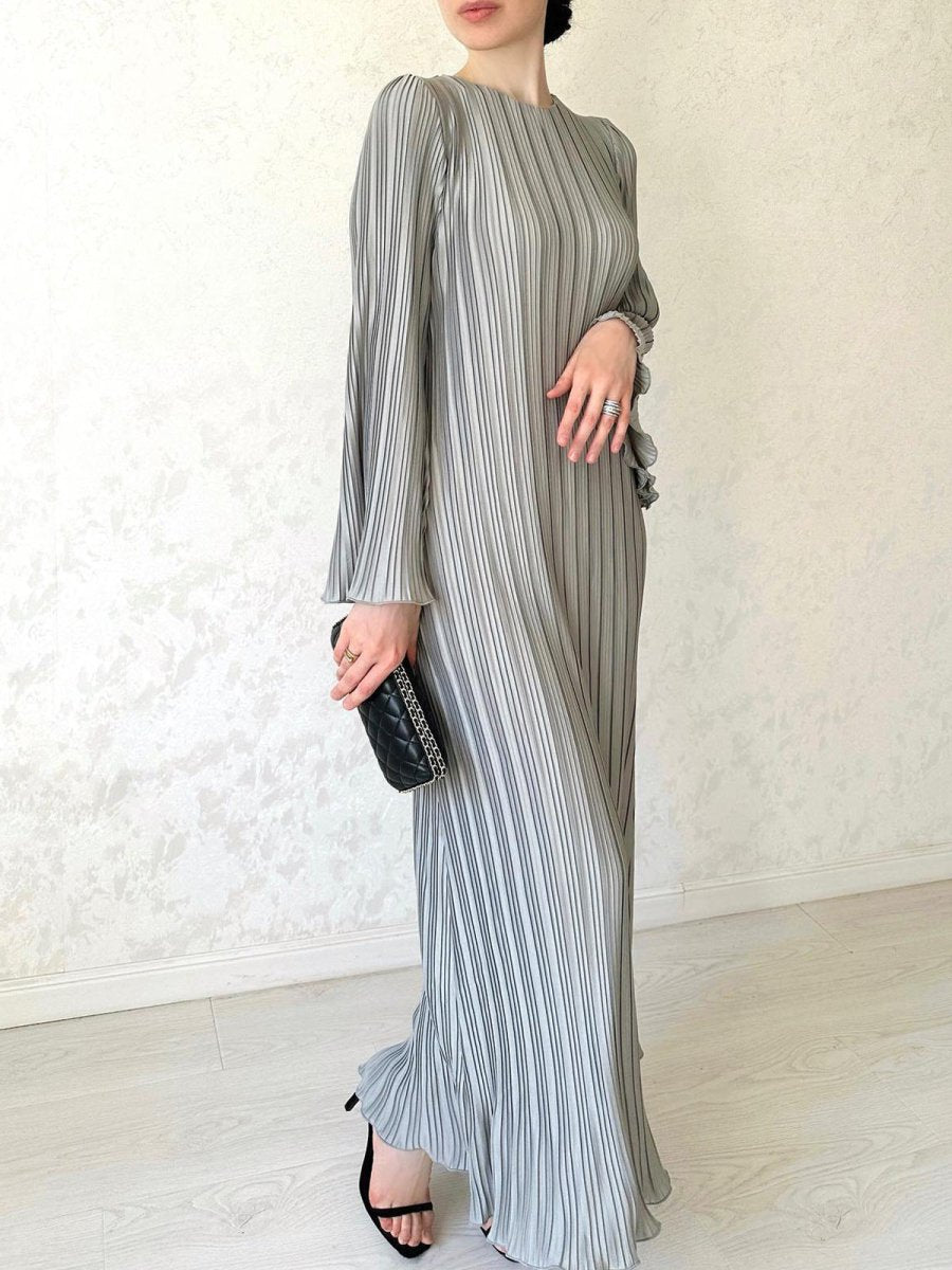 Autumn New Pleated Flared Sleeve Wedding Guest  Dress Abaya with Belt(MA193)