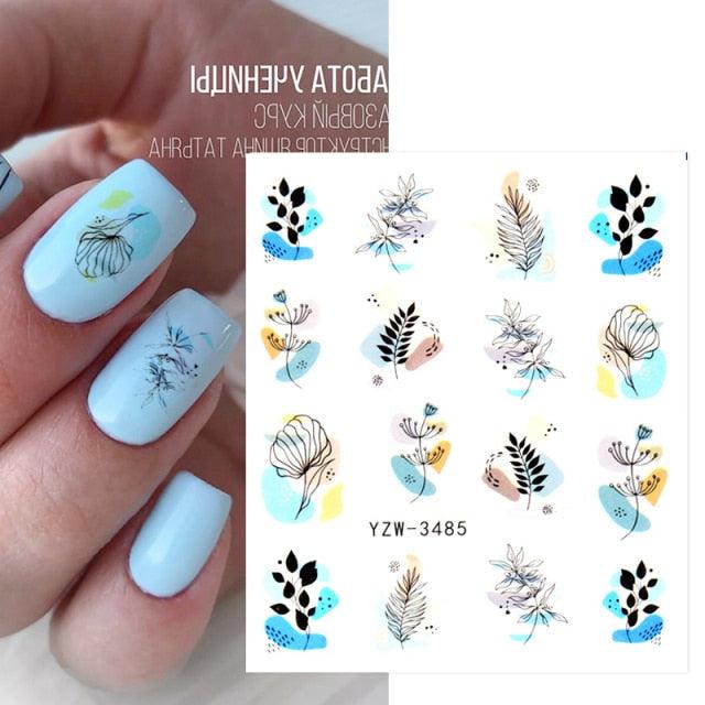 Autumn Simple Green Pink Pattern Water Nail Decal Sticker Flower Leaf Tree Winter Slider For Nail Art Manicuring Decoration Decals for Nail Art Decoration Including Hearts Stars Letters Bowknot Leaves Flowers Plants Fruits Butterflies