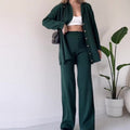 Autumn Winter Knit Two-Piece Set | Button-Up Collar Top & Elastic Waist Pants(MS125)