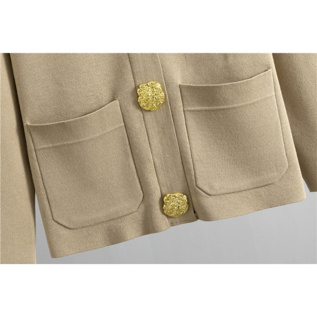Autumn-Winter Knit V-Neck Gold Button Cardigan Two-Piece Set (MS089)