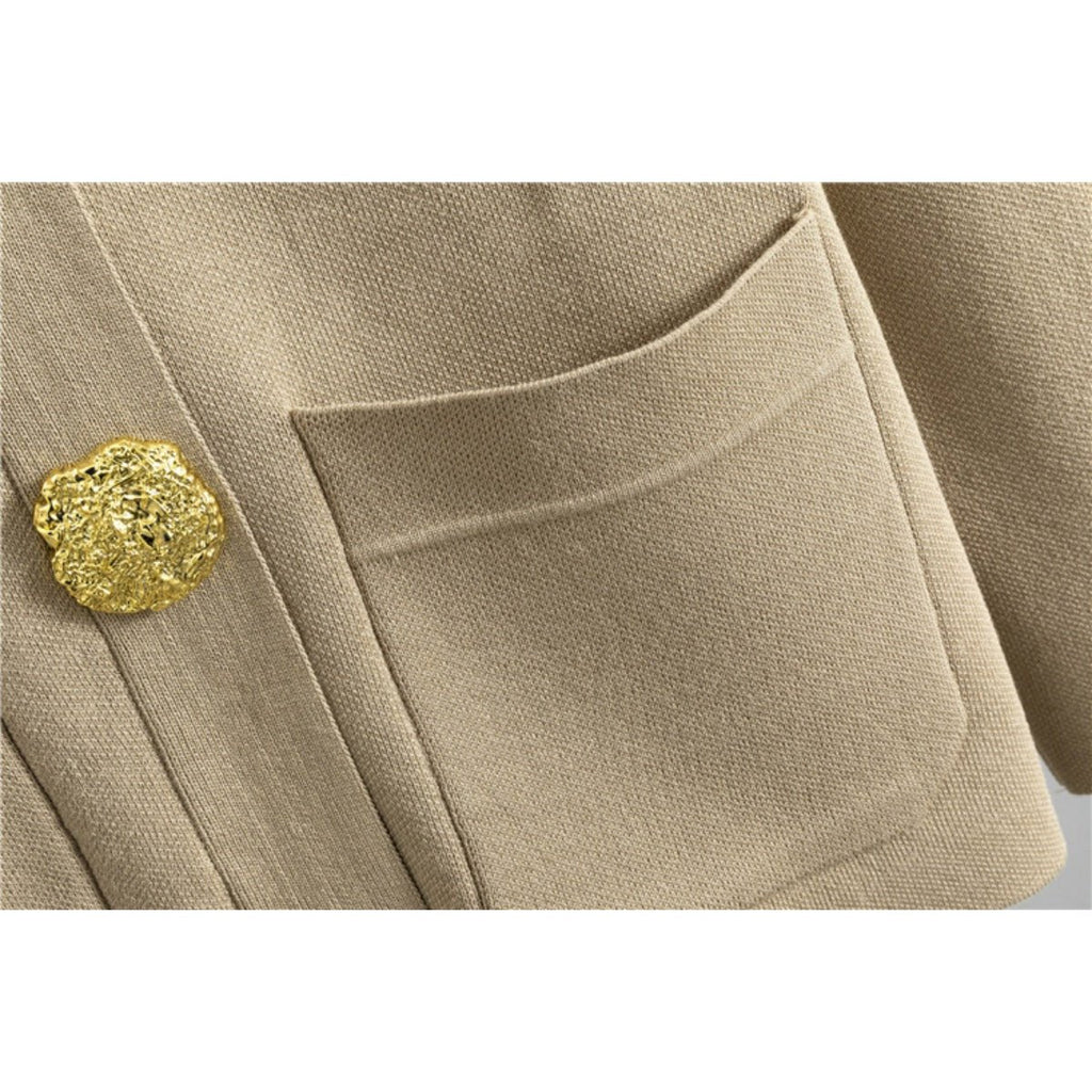 Autumn-Winter Knit V-Neck Gold Button Cardigan Two-Piece Set (MS089)