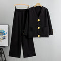 Autumn-Winter Knit V-Neck Gold Button Cardigan Two-Piece Set (MS089)