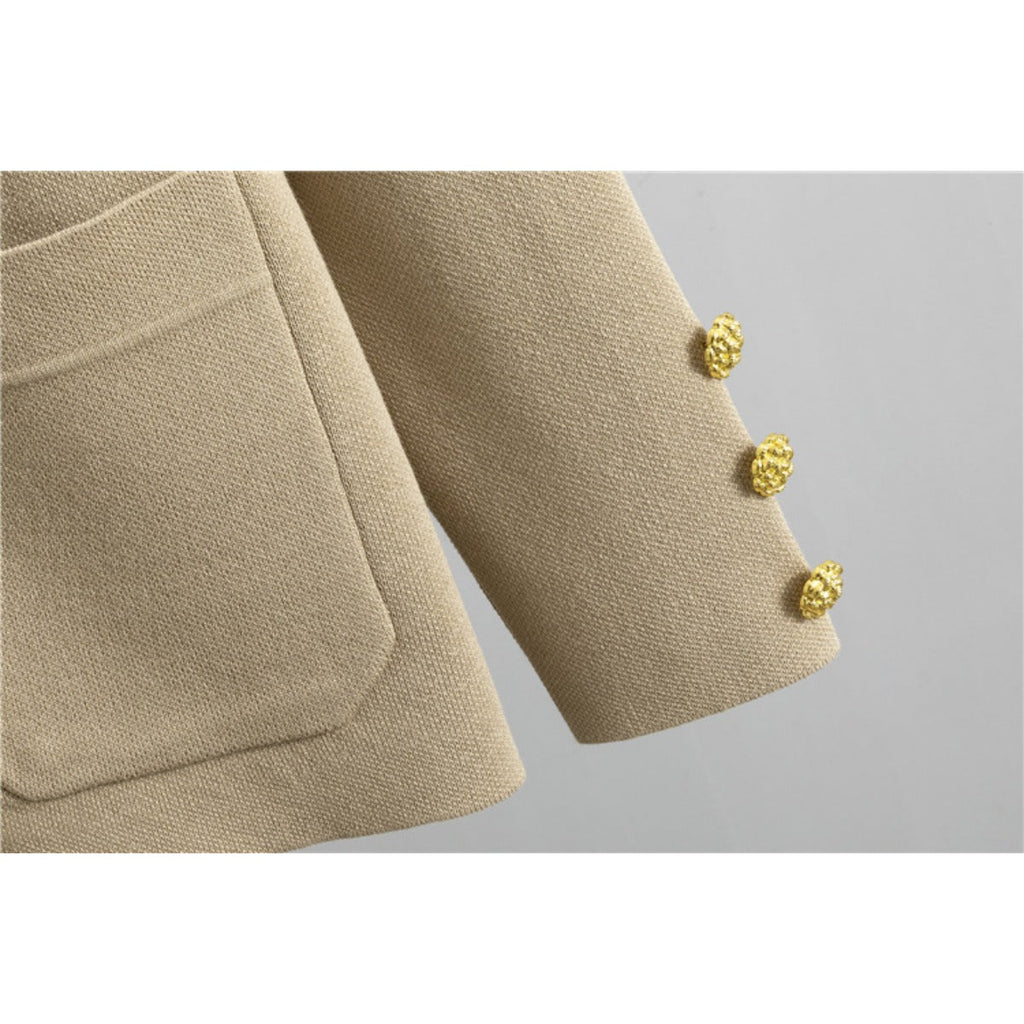 Autumn-Winter Knit V-Neck Gold Button Cardigan Two-Piece Set (MS089)