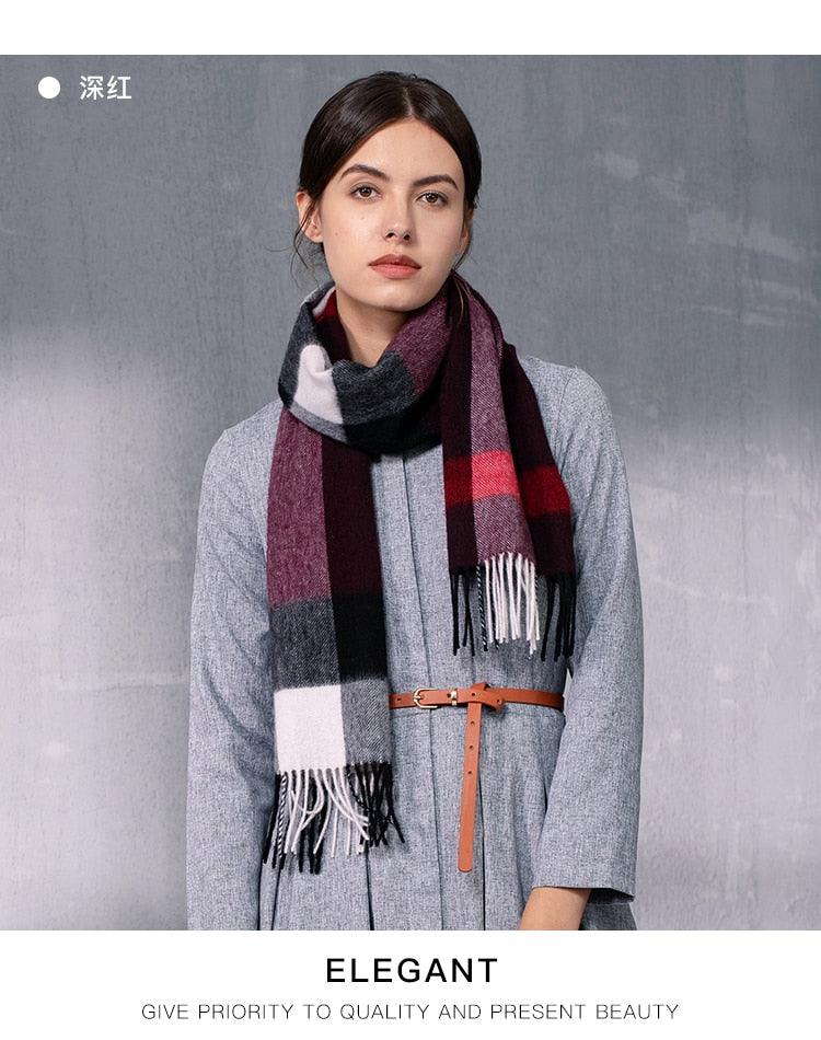Autumn Winter Super Soft Hijab Classic Cashmere Tartan Lightweight Pure Wool Plaid Scarf Women's Shawls Elegant Thickened To Keep Warm For Women