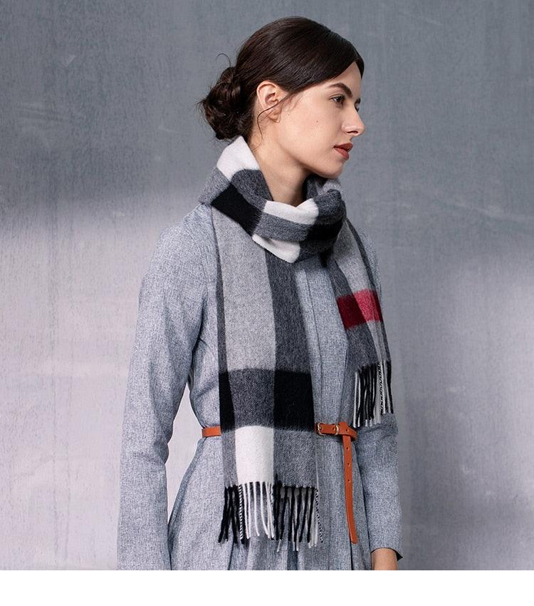 Autumn Winter Super Soft Hijab Classic Cashmere Tartan Lightweight Pure Wool Plaid Scarf Women's Shawls Elegant Thickened To Keep Warm For Women