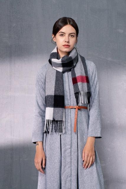 Autumn Winter Super Soft Hijab Classic Cashmere Tartan Lightweight Pure Wool Plaid Scarf Women's Shawls Elegant Thickened To Keep Warm For Women