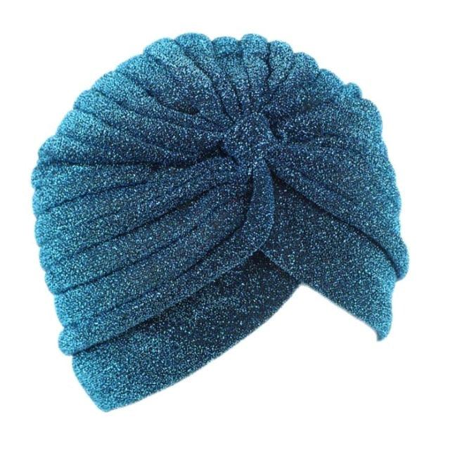 Autumn Winter Warm Headwear Soft Shine Silver Gold Lightweight Knot Twist Turban Headbands Cap Casual Streetwear Hats For Women