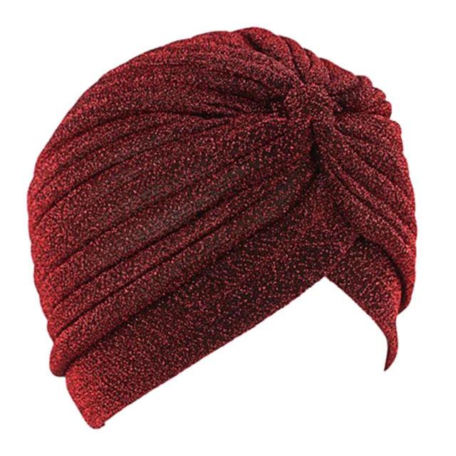 Autumn Winter Warm Headwear Soft Shine Silver Gold Lightweight Knot Twist Turban Headbands Cap Casual Streetwear Hats For Women