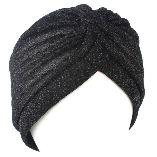 Autumn Winter Warm Headwear Soft Shine Silver Gold Lightweight Knot Twist Turban Headbands Cap Casual Streetwear Hats For Women