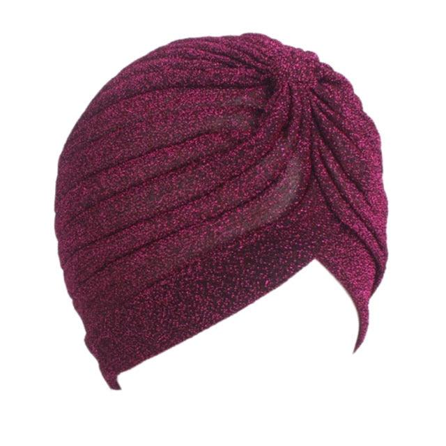 Autumn Winter Warm Headwear Soft Shine Silver Gold Lightweight Knot Twist Turban Headbands Cap Casual Streetwear Hats For Women