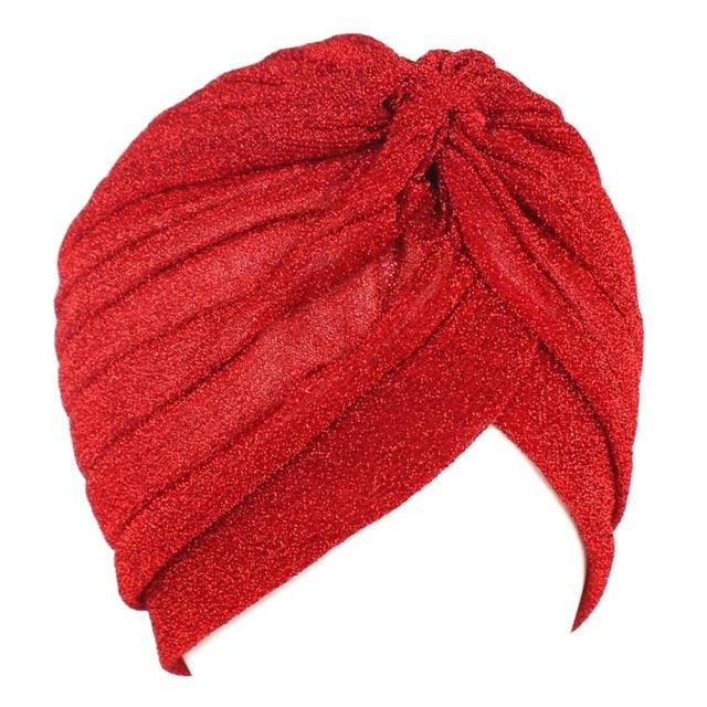Autumn Winter Warm Headwear Soft Shine Silver Gold Lightweight Knot Twist Turban Headbands Cap Casual Streetwear Hats For Women
