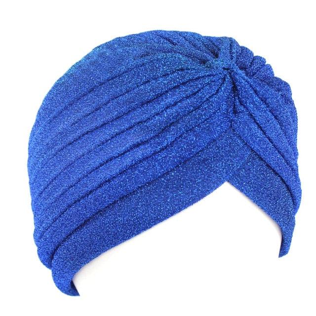Autumn Winter Warm Headwear Soft Shine Silver Gold Lightweight Knot Twist Turban Headbands Cap Casual Streetwear Hats For Women
