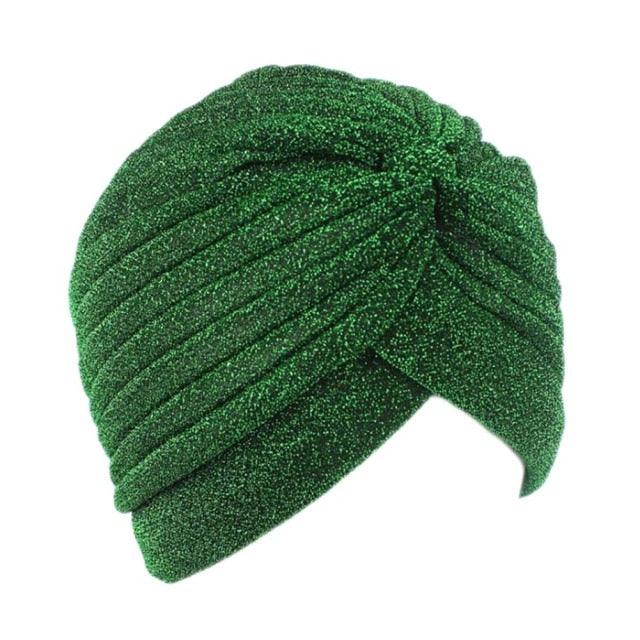 Autumn Winter Warm Headwear Soft Shine Silver Gold Lightweight Knot Twist Turban Headbands Cap Casual Streetwear Hats For Women