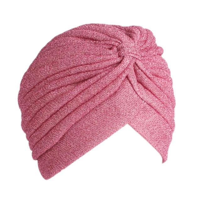 Autumn Winter Warm Headwear Soft Shine Silver Gold Lightweight Knot Twist Turban Headbands Cap Casual Streetwear Hats For Women