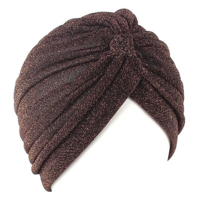 Autumn Winter Warm Headwear Soft Shine Silver Gold Lightweight Knot Twist Turban Headbands Cap Casual Streetwear Hats For Women