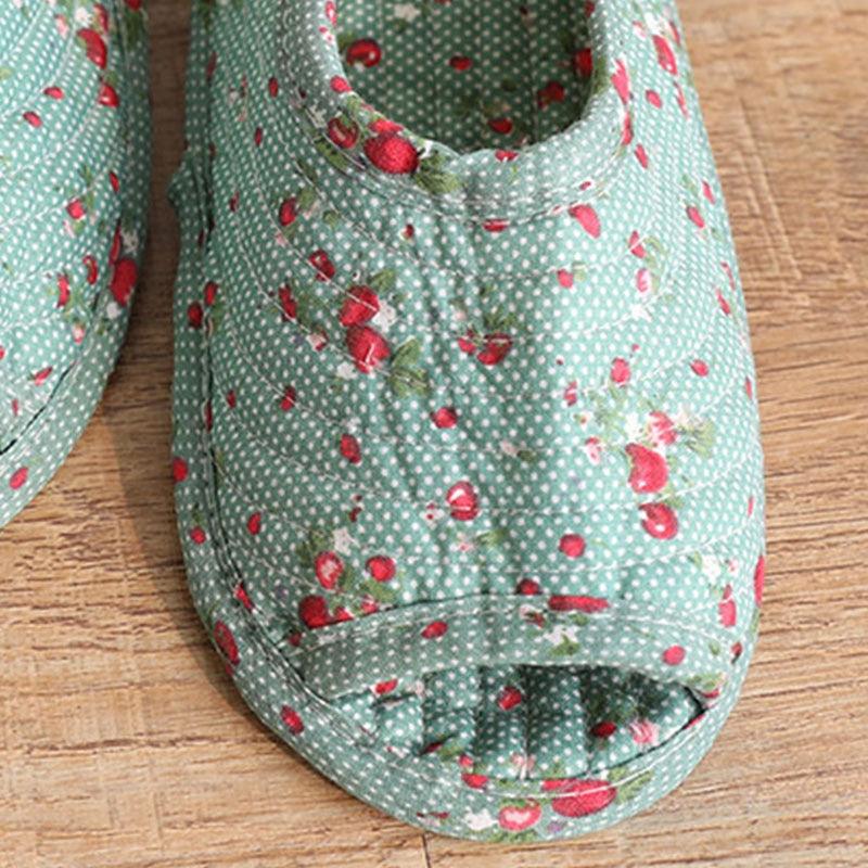 Autumn Winter Women Indoor Slippers Vintage Floral Home Bedroom Slippers Soft Cotton Toe Sole Slippers Women Summer Plaid Slip On House Shoes Non Slip Bedroom Slippers