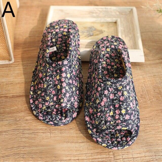 Autumn Winter Women Indoor Slippers Vintage Floral Home Bedroom Slippers Soft Cotton Toe Sole Slippers Women Summer Plaid Slip On House Shoes Non Slip Bedroom Slippers