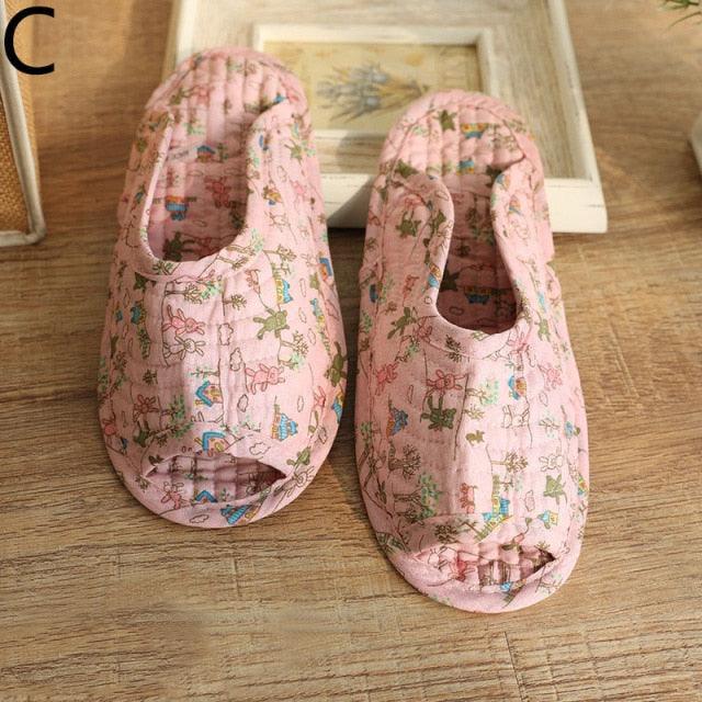 Autumn Winter Women Indoor Slippers Vintage Floral Home Bedroom Slippers Soft Cotton Toe Sole Slippers Women Summer Plaid Slip On House Shoes Non Slip Bedroom Slippers