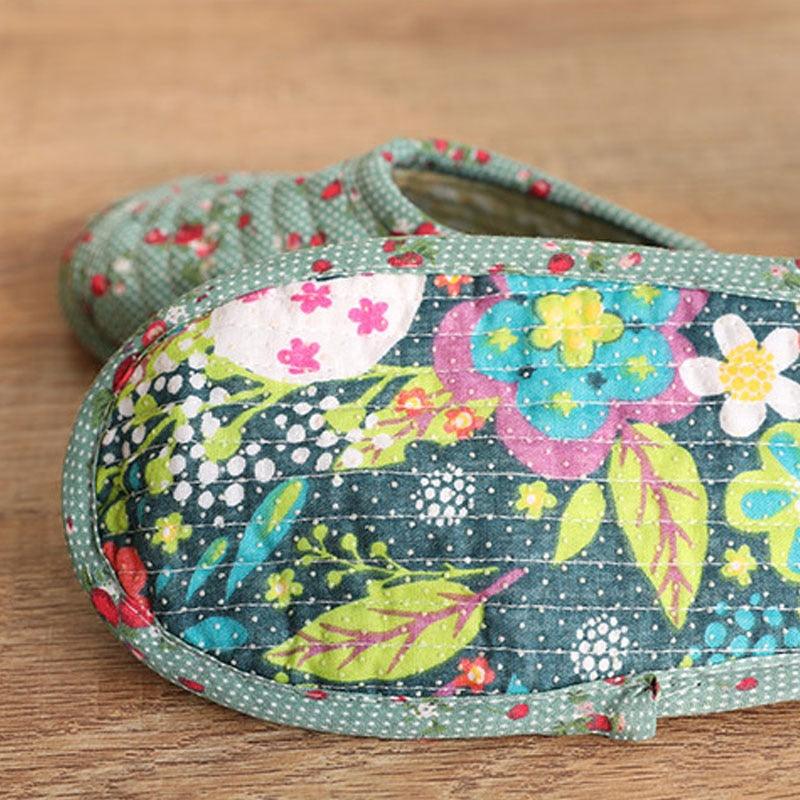 Autumn Winter Women Indoor Slippers Vintage Floral Home Bedroom Slippers Soft Cotton Toe Sole Slippers Women Summer Plaid Slip On House Shoes Non Slip Bedroom Slippers