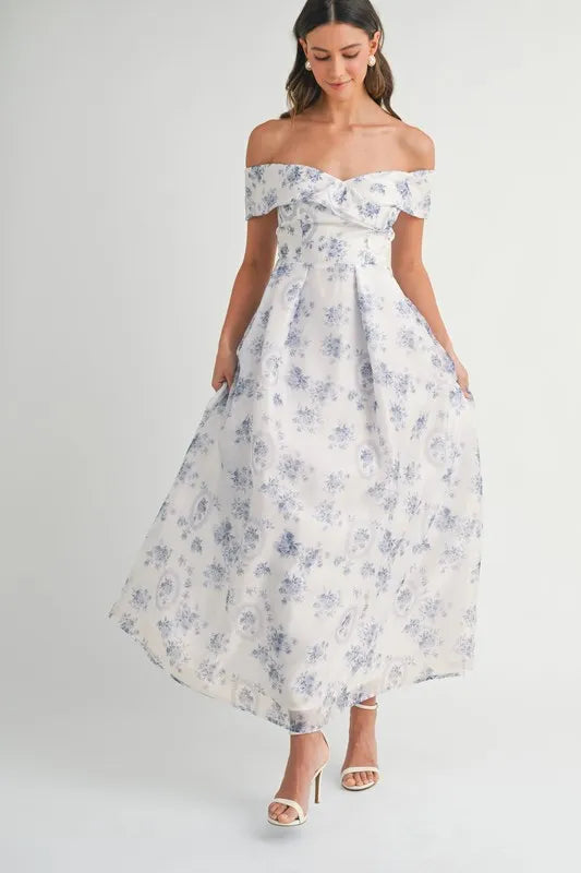 Floral Printed Off Shoulder Maxi Dress – Chic Off Shoulder Maxi Dress, Vibrant Floral Print, Beach Vacation Dress, Casual Summer Maxi Dress