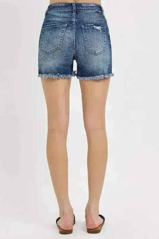 Distressed Denim Shorts - Raw Hem Stretch Cotton Shorts
