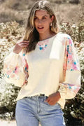 Floral Patchwork Blouse - Balloon Sleeve Top | Femstylo