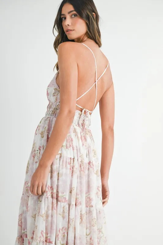 Floral Print Tiered Cami Maxi Summer Dress – Floral Maxi Dress, Tiered Maxi Dress, Cami Maxi Dress, Breezy Summer Dress, Bohemian Maxi Dress