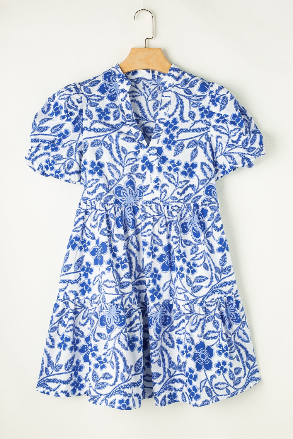 Royal Blue Printed Puff Sleeve Dress Stylish & Feminine Statement Dress For Every Occasion